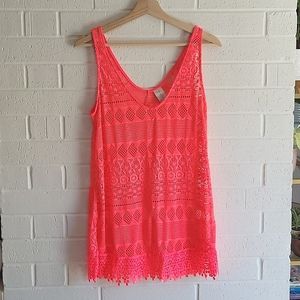 Pink crochet style tank/swim cover up